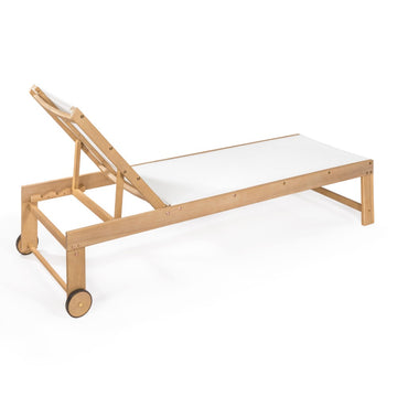 Trabuco Coastal Modern Acacia Wood Mesh 3-Position Outdoor Chaise Lounge Set with Side Table - JONATHAN Y